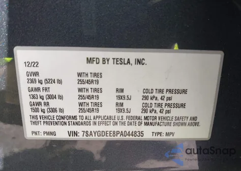 2023 Tesla Model Y Awd/Long Range Dual Motor All-Wheel Drive из США, поврежденный, VIN 7SAYGDEE8PA044835